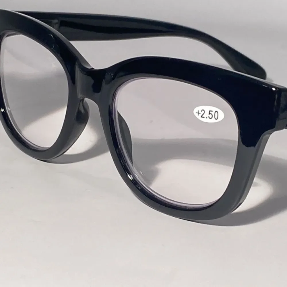 1142 Mona Reading Glasses 2.50 Sq Eyeglasses Black Frames Readers NWT